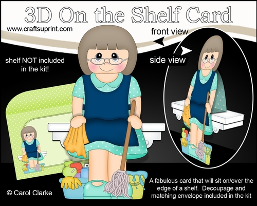 3D On the Shelf Card Kit - Older Lady Cleaner Viola is making everything Spick and Span