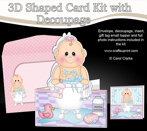 3D Shaped Card  Kit - Bathtub Buddies - Cute Little Baby Girl Tamee has a Bubble Bath