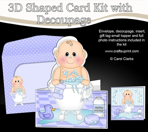 3D Shaped Card  Kit - Bathtub Buddies - Cute Little Baby Boy Issac has a Bubble Bath