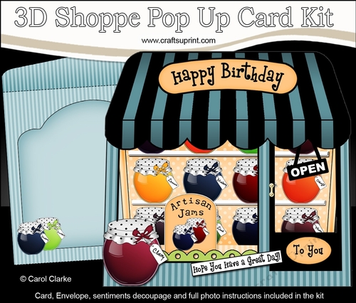3D Shoppe Window Pop Up Card Kit-  Artisan Jams & Preserves Shop