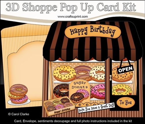3D Shoppe Window Pop Up Card Kit -  Sugar Donuts Shop