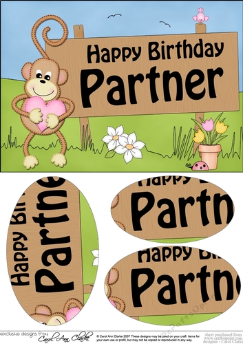 A5 Little Monkey Happy Birthday PARTNER Oval Pyramage Topper