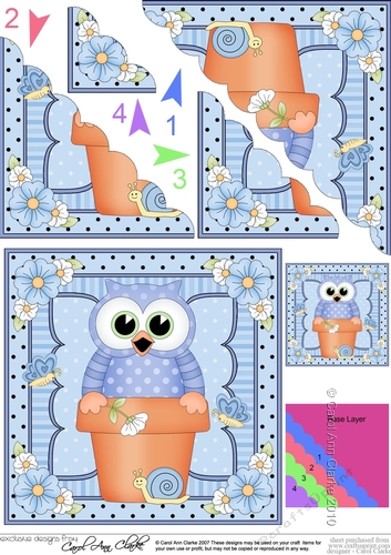 Flower Pot Friends Cute Little Hoot Owl Scalloped Corner Stacker
