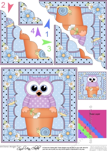 Flower Pot Friends Cute Little Hoot Owl Scalloped Corner Stacker