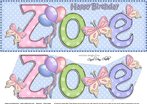 Large DL Birthday ZOE 3D decoupage