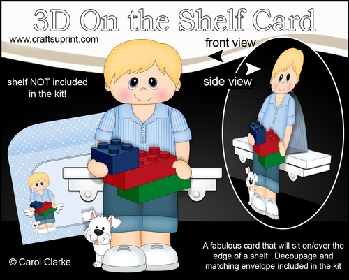 3D On the Shelf Card Kit - Cute Little Teen Delmar has Building Blocks