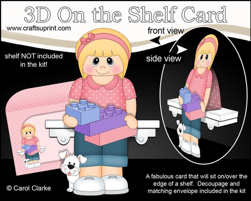 3D On the Shelf Card Kit - Cute Little Teen Anja has Building Blocks