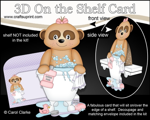 3D On the Shelf Card Kit - Bathtub Buddies - Cute Little Baby Meerkat Natalya has a Bubble Bath