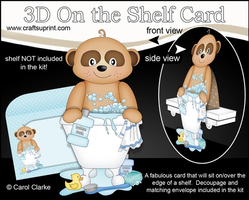 3D On the Shelf Card Kit - Bathtub Buddies - Cute Little Baby Meerkat Alexis has a Bubble Bath
