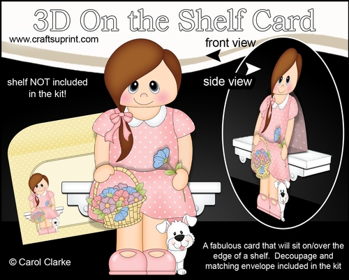 3D On the Shelf Card Kit -  Little Teen Synthia has a basket of Flowers