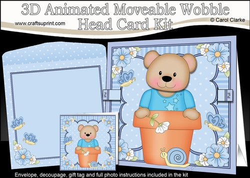 3D Animated Moveable Wobble Head Card Kit - Flower Pot Friends Cute Little Austin Bear