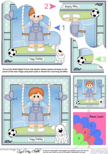 Cute Little Boy Toddler is Swinging High Shell Edged Corner Side Stacker