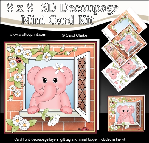 8 x 8 Mini Kit with 3d Decoupage - Through the Window -  Little Lola Elephant