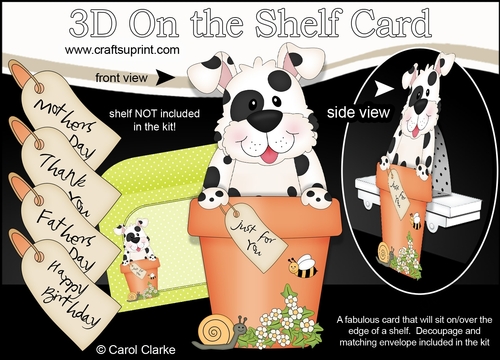3D On the Shelf Card Kit - Flower Pot Friends Little Spotty Dog Spot