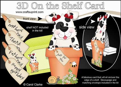 3D On the Shelf Card Kit - Flower Pot Friends Little Spotty Dog Mitzi