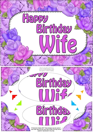 A5 Happy Birthday WIFE Time for Roses Scallop Corners & Pyramage