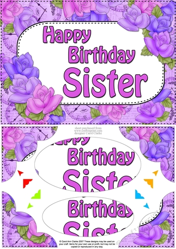 A5 Happy Birthday SISTER Time for Roses Scallop Corners & Pyramage