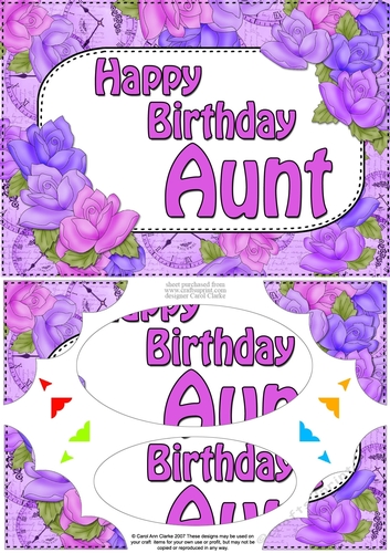 A5 Happy Birthday AUNT Time for Roses Scallop Corners & Pyramage