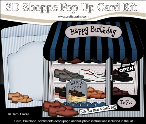 3D Shoppe Window Pop Up Card Kit -  Happy Feet Mens Shoe Shop