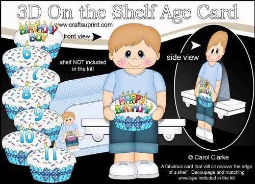 3D On the Shelf Card Kit - Little Boy Erich is the Birthday Boy with ages 6 - 11 age Birthday Cake Decoupage