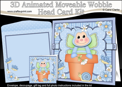 3D Animated Moveable Wobble Head Card Kit - Flower Pot Friends Little Butterfly Mist