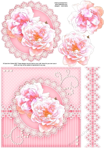 6x6 A Touch of Elegance Roses, Lace & Pearls quick card front with 3D decoupage