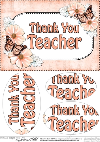 A5 THANK YOU TEACHER Butterflies & Flowers Oval Pyramage Topper