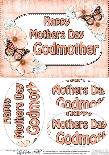 A5 HAPPY MOTHERS DAY GODMOTHER Butterflies & Flowers Oval Pyramage Topper