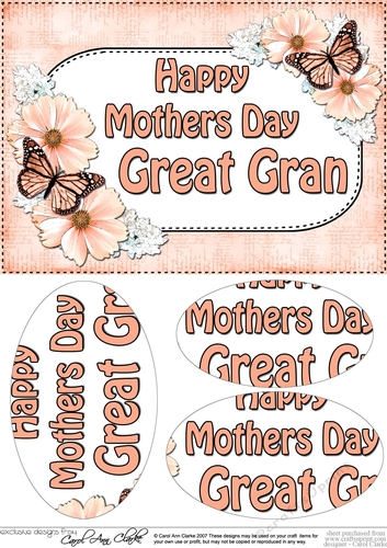 A5 HAPPY MOTHERS DAY GREAT GRAN Butterflies & Flowers Oval Pyramage Topper