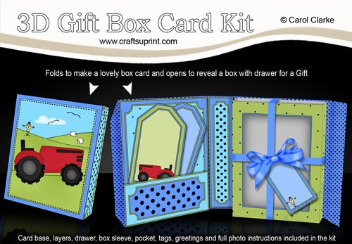 3D Big Red Tractor Gift Box Card Kit 3d Decoupage