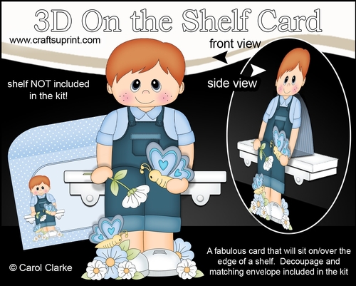 3D On the Shelf Card Kit - Cute Little Toddler Henri has Butterflies & Flowers