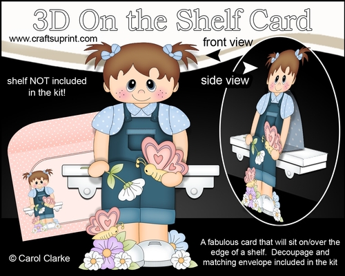 3D On the Shelf Card Kit - Cute Little Toddler Keighly has Butterflies & Flowers