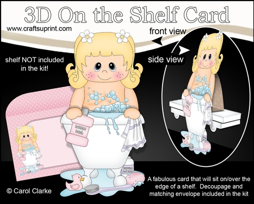 3D On the Shelf Card Kit - Bathtub Buddies - Cute Little Girl Catalina has a Bubble Bath
