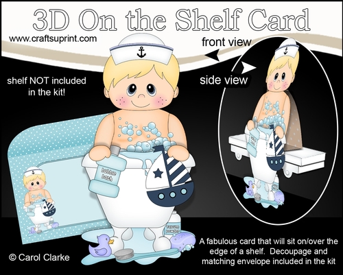 3D On the Shelf Card Kit - Bathtub Buddies - Cute Little Boy Brendan has a Bubble Bath