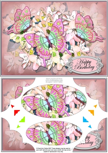 A5 Birthday Flowers & Butterflies Scallop Corners and Pyramage