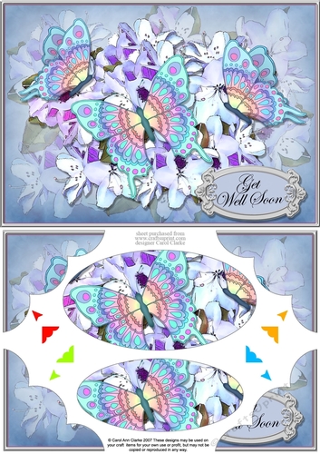A5 Get Well Soon Flowers & Butterflies Scallop Corners and Pyramage