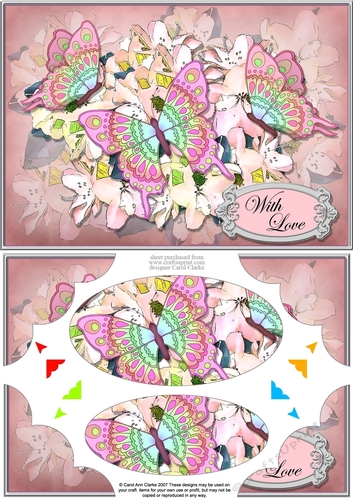 A5 With Love Flowers & Butterflies Scallop Corners and Pyramage