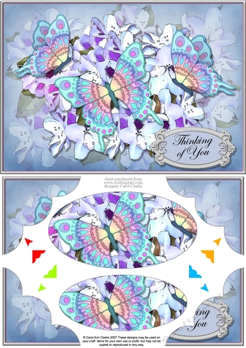 A5 Thinking of You Flowers & Butterflies Scallop Corners and Pyramage