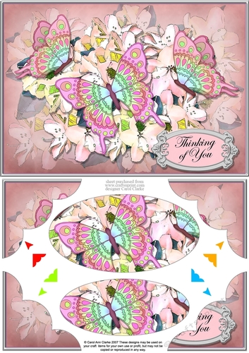 A5 Thinking of You Flowers & Butterflies Scallop Corners and Pyramage