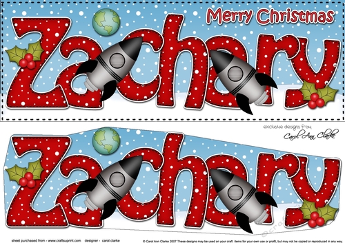 Large DL Merry Christmas ZACHARY 3D decoupage 