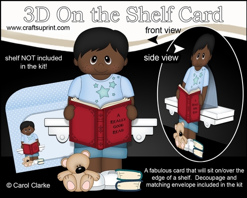 3D On the Shelf Card Kit - Cute Little Ethnic Boy Jamarr is Reading a Good Book