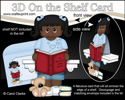 3D On the Shelf Card Kit - Cute Little Ethnic Girl Diamond is Reading a Good Book