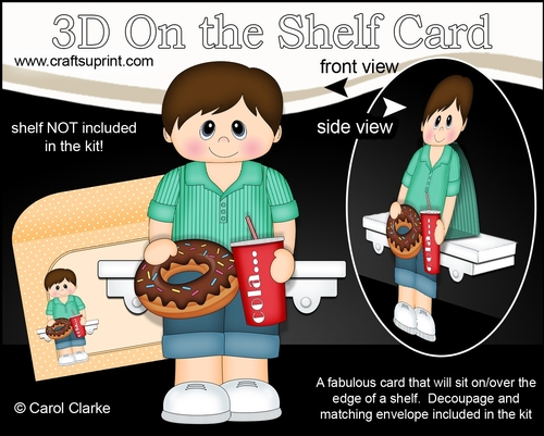 3D On the Shelf Card Kit - Cute Teen Boy Darell has a Donut & Cola