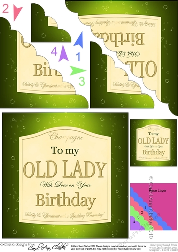 Happy Birthday OLD LADY Champers Label Scallop Corner Side Stacker