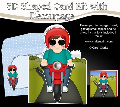 3D Shaped Card  Kit - Young Man Thad Rides his Motorbike