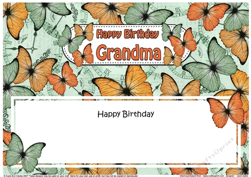 Large DL Birthday GRANDMA Butterflies matching insert