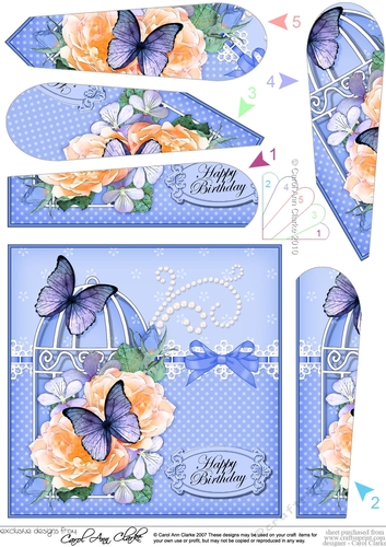 Birthday Butterflies, Flowers & Pearls Birdcage Fan Pyramage Topper