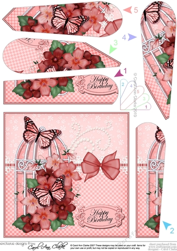 Birthday Butterflies, Violas & Pearls Birdcage Fan Pyramage Topper