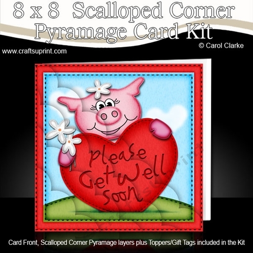 8 x 8 Zoe Piggy Get Well Heart Scalloped Corner Kit