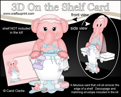 3D On the Shelf Card Kit - Bathtub Buddies - Cute Little Lola Elephant has a Bubble Bath